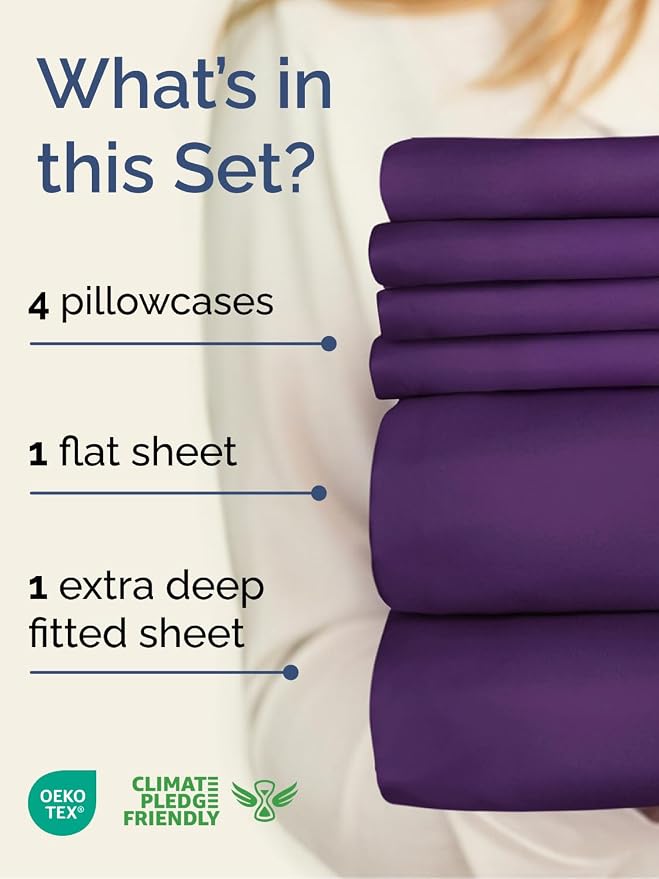 Extra Deep Cal King Sheet Set - 6 Piece Breathable and Cooling Sheets - Hotel Luxury Bedding for Women, Men, Kids & Teens - Easy & Secure Fit - Soft, Wrinkle Free & Comfy - Extra Deep Pockets - Purple