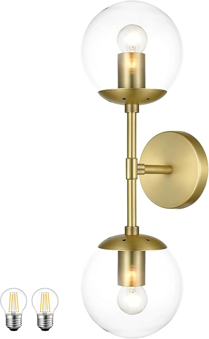 KoKo&Yukina Mid Century Modern Bathroom Vanity Light, 2 Light Globe Sconce, Gold, W 7.7'' x H 19'' x D4.7''