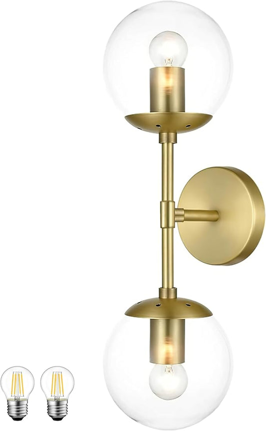 KoKo&Yukina Mid Century Modern Bathroom Vanity Light, 2 Light Globe Sconce, Gold, W 7.7'' x H 19'' x D4.7''