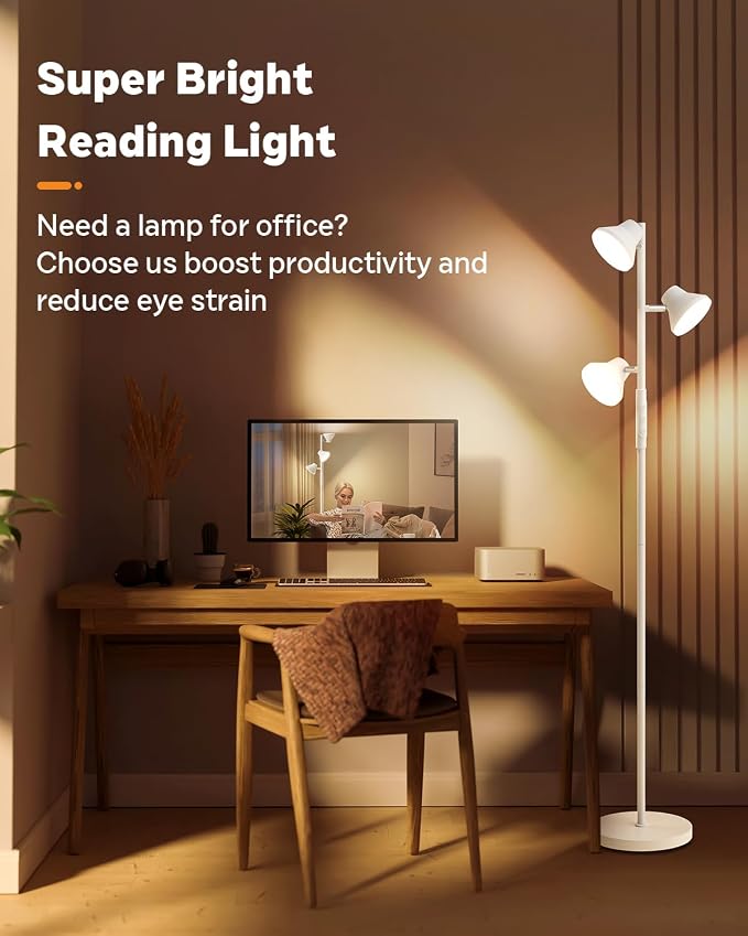 SIBRILLE LED Floor Lamp, 36W Modern Floor Lamp with Remote & Touch Control, 4 Color Temperatures, Standing Lamp with 3 Rotatable Lights, Floor Lamps for Living Room, Bedroom, Office