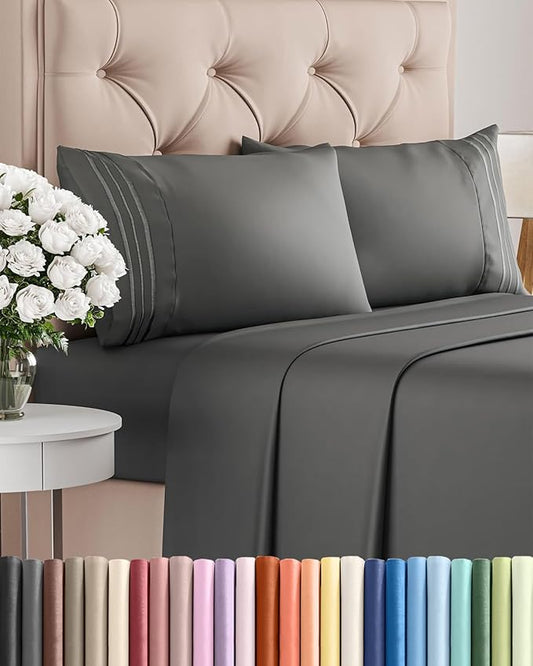 Cal King Size 4 Piece Sheet Set - Comfy Breathable & Cooling Sheets - Hotel Luxury Bed Sheets for Women & Men - Deep Pockets, Easy-Fit, Soft and Wrinkle Free Sheets - Charcoal Oeko-Tex Bed Sheet Set