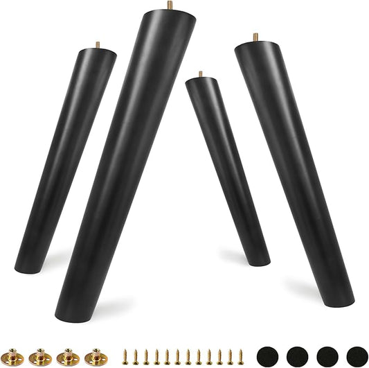 FoDau770 Black Rubber Wood Furniture Legs 14 Inches, Slant Tapered Wood Feet Mid Century Sofa Legs Set of 4, 5/16" UNC Furniture Feet Replacement Parts for Cabinet Couch Dresser Chair Ottoman Table