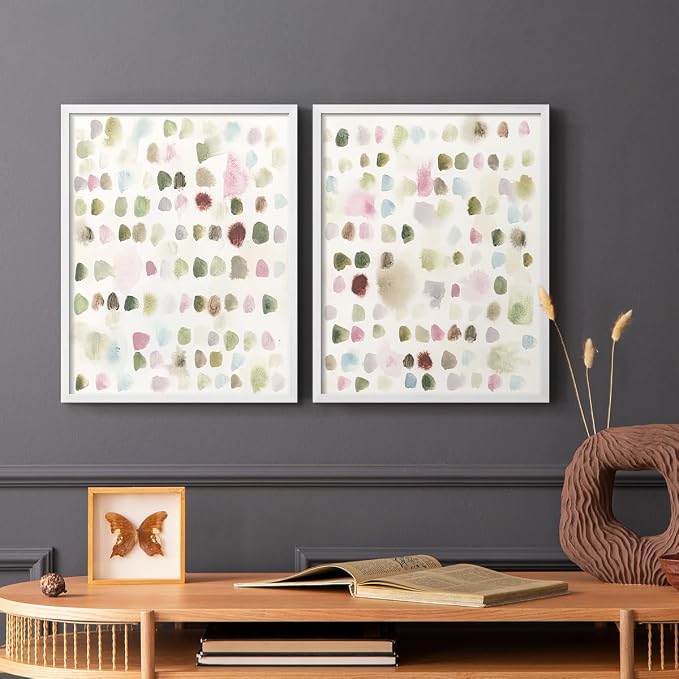 Renditions Gallery Set of 2 Peel & Stick Framed Prints, Hand Drawn Abstract Wall Art, Watercolor Seamless Pattern Wall Decor, Re-Stickable - Ready to Hang - 8"x10" - White Frame LT588