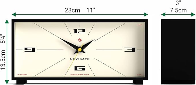 NEWGATE® Thunderbird Desk Clock | Retro Contemporary Rectangular Design | Black | Modern mid-Century Style for Desk, Mantel, Table top or Shelf