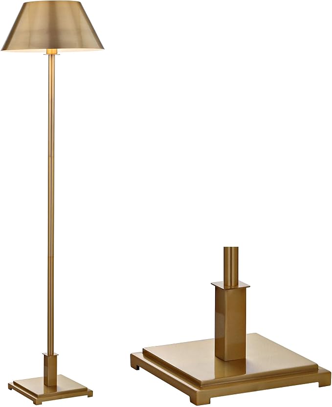 JONATHAN Y 60" Brushed Brass Gold Modern Metal LED Floor Lamp for Living Room Bedroom, Metal Shade, Transitional Standing Tall Lamp with LED Bulb, UL Listed (JYL6005B)