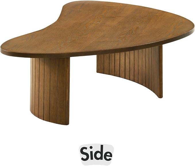 35.5 Inch Mid Century Modern Walnut Small Coffee Table for Small Spaces, Sturdy Wood Center Table with Irregular Mango Top and Fluted Legs for Living Room, Apartment
