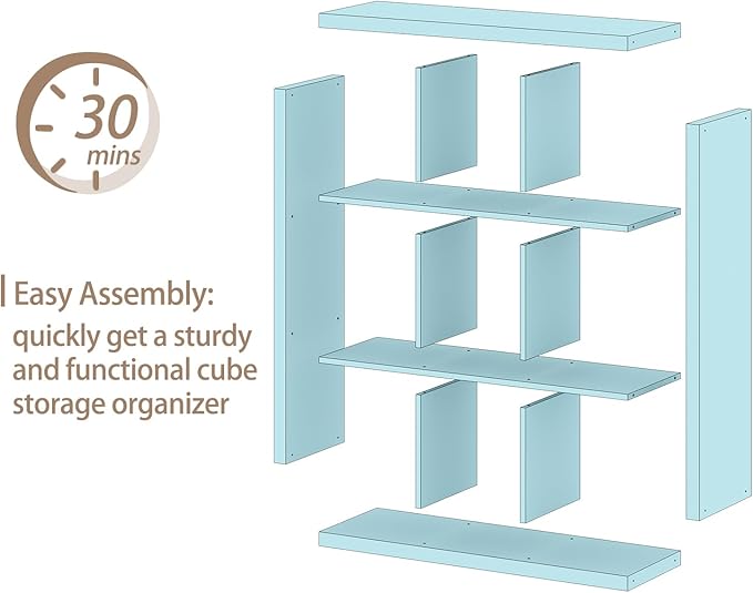 Bookshelf 9-Cube Storage Organizer Sturdy Wooden Bookcase Open Book Shelf, Multifunctional Cubicle Rack for Storages & Display, Furniture for Living Room Bedroom Office, White