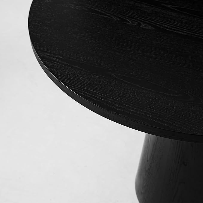 47" Round Pedestal Dining Table, Black Solid Wood Kitchen Table for 4, Rustic Farmhouse Round Table for Dining Room, Breakfast Nook
