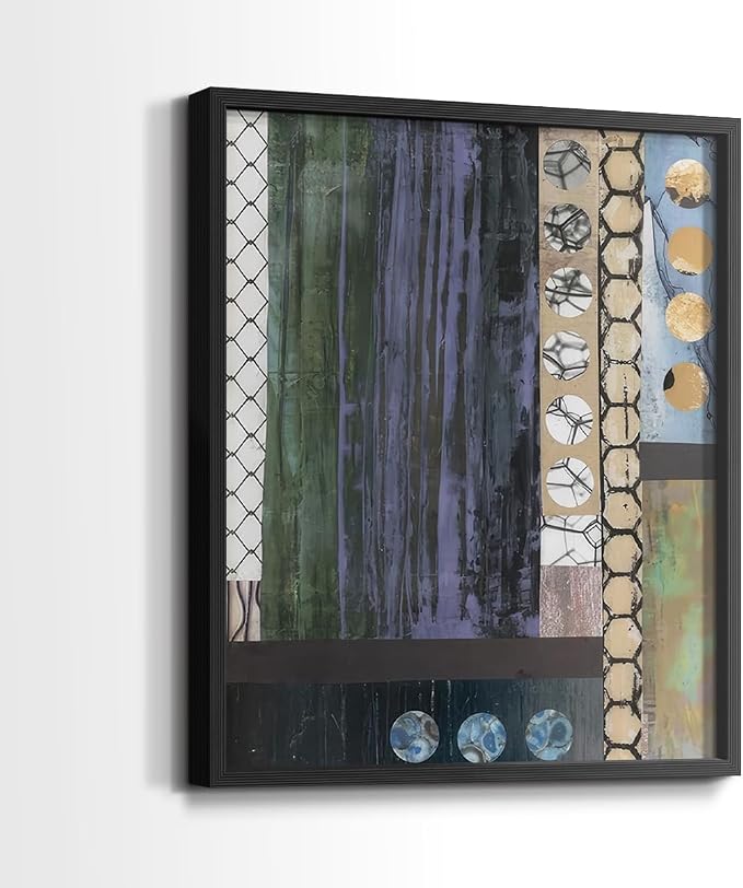 Renditions Gallery Set of 2 Peel & Stick Framed Prints, Geometric Abstract Wall Art, Hexagonal and Circular Pattern Wall Decor, Re-Stickable - Ready to Hang - 11"x14" - Black Frame LT588