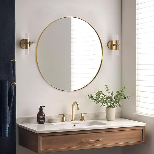 ANDY STAR Gold Round Mirror, 36’’ Brushed Gold Circle Bathroom Mirrors in Stainless Steel Metal Frame 1" Deep Set Design