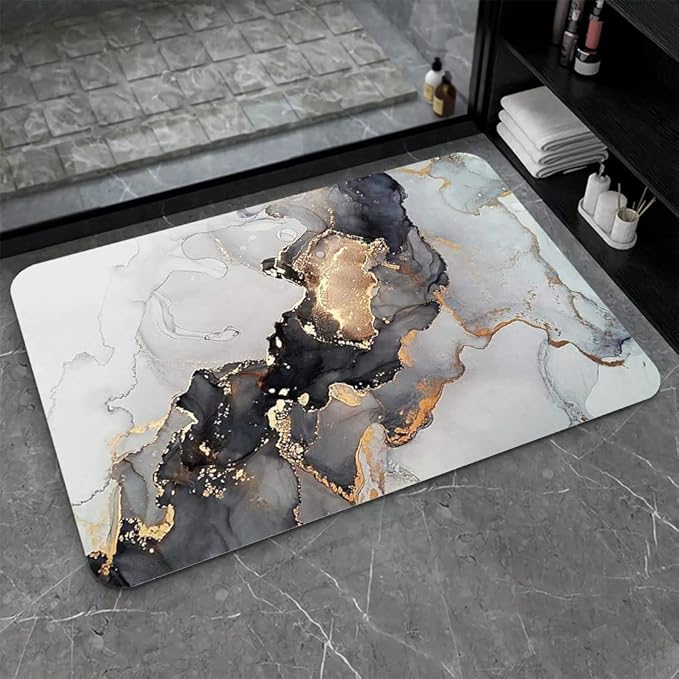Diatomaceous Earth Bath Mat,Grey Gold Marble Non-Slip Volume Super Absorbent Fast Drying for Bathroom Kitchen Door mat,Eco-Friendly Easy to Clean 20×31Inch (50 * 80cm)