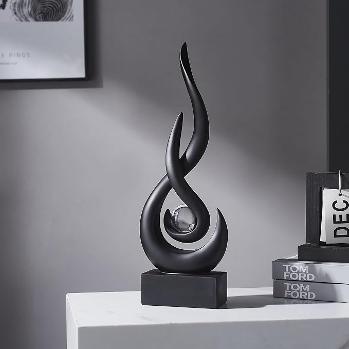 FJS Black Decor Modern Flame Statue Home Decorations for Living Room, 13.7" H Resin Sculptures Home Décor Accents, Abstract Art Sculpture for Dining Room Office Coffee Table Centerpiece