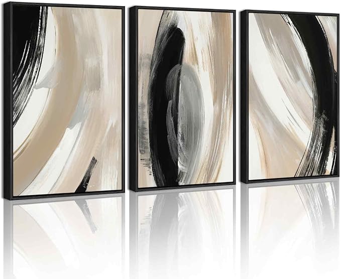 KUVIOKE Black Abstract Framed Wall Art Neutral Minimalist Graffiti Pastel Wall Decor Modern Illustration Art Painting for Bedroom Dining Room 16x24in (Black Framed)