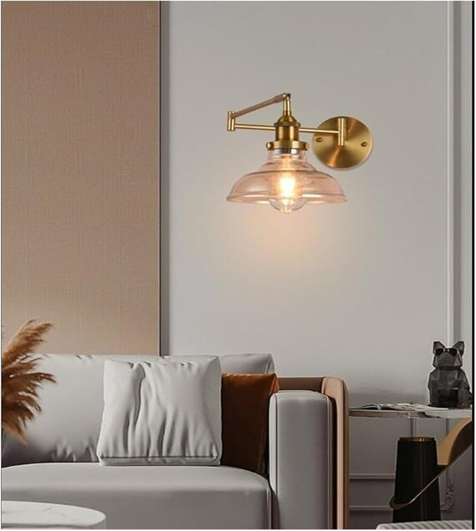 Folding Wall Lamp Retro Rocker Arm Wall Lamp Bedroom Bedside Lamp Iron + Glass Art Living Room Study Reading Wall Sconce Swing Arm Adjustable Vintage Wall Mount Light Sconce (Color : A)