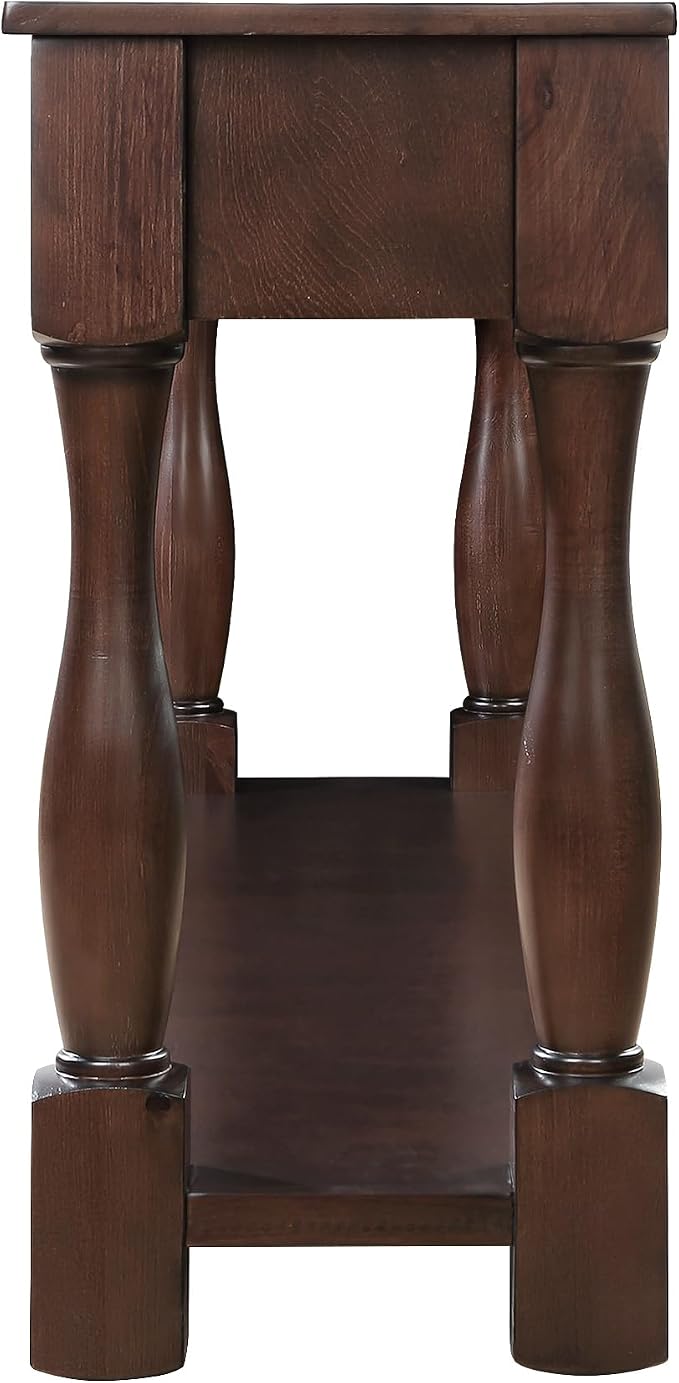 Merax Console Table with 4 Drawers, Retro Entryway Table with Open Storage Shelf for Entryway, Wood Side Table with Thick Legs for Living Room Bedroom, Espresso