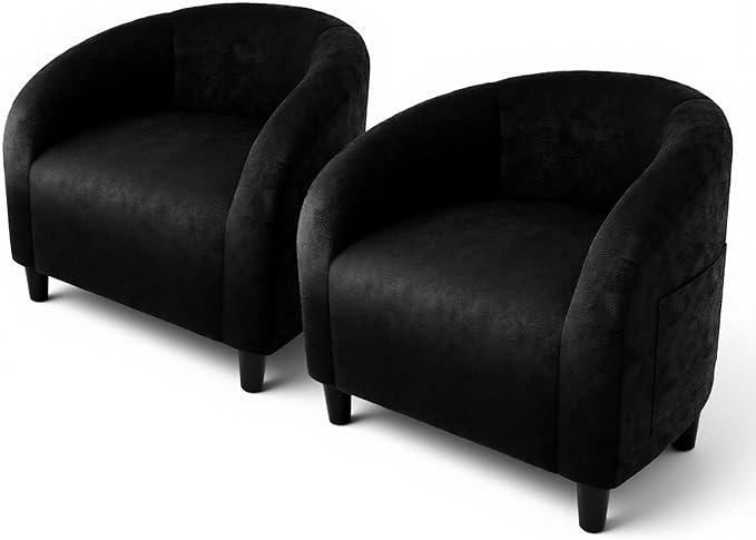 GarveeHome Accent Chair Club Chair Set of 2 Comfy Armrest Upholstered Barrel Chair with Soft Padded Seat for Living Room Bedroom Study Waiting Room(Black)