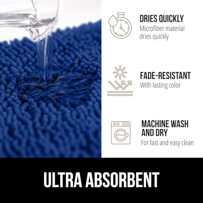 GORILLA GRIP Bath Rug Mat 30x20, Thick Soft Absorbent Chenille, Quick Dry Microfiber Mats, Rubber Backing Washable Shower Floor Rugs, US Designed Bathroom Bathmat Home Decor Accessories, Royal Blue
