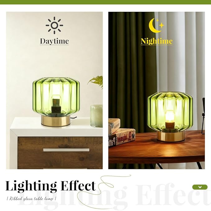small Table Lamp touch Table lamp Mid Century Modern Table lamp Gold Desk lamp nightstand lamp Mini Glass Table lamps with Green shade Bedside Table light for end table Bedroom Living Room Office