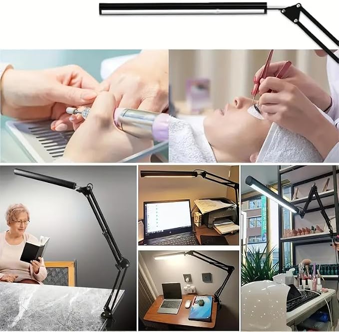 LED Desk Lamp with Eye-Caring 3 Modes 10 Brightness, Adjustable Swing Arm Long Flexible Lamp for Office Workers and Students, USB Port