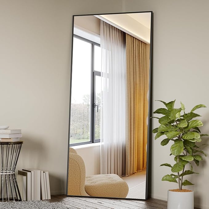 Koonmi 71"x26" Floor Mirror Full Length, Bedroom Floor Body Mirror with Stand, Large Black Mirror, Leaning, Standing or Hanging Horizontally/Vertically