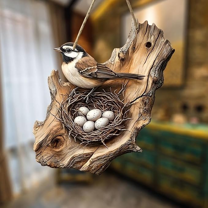 Vintage 2D Bird Wooden Signage, Handmade Boxwood Bird Wall Hanging, Rustic Farmhouse Robin Birds Wall Decor Forest Animal Decoration for Indoor Outdoor Home Living Room Photo Background