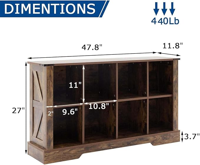 8 Cube Storage Organizer, 2 Tier Book Shelf with Led Lights, Farmhouse Book Shelves for Living Room, Horizontal Toy Storage Bookshelf, Wood Display Bookcase Cabinet for Bedroom, Office, Brown