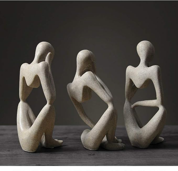 Asng Sandstone Resin Thinker Style Abstract Sculpture Statue Collectible Figurines Home Office Bookshelf Desktop Decor (Sandstone, Right,Large)