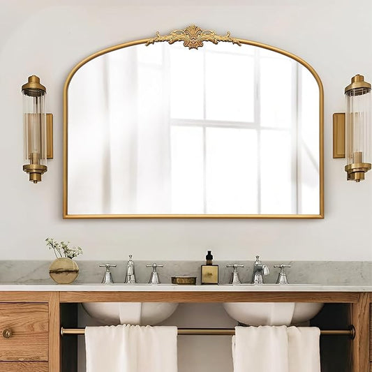 Besdomus Antique Arched Gold Mirror: 40"x29" Large Gleaming Gold Vintage Wall Mounted Mirror - Baroque Traditional Ornate for Bedroom/Bathroom/Fireplace/Entryway - Home Decor for Homemakers