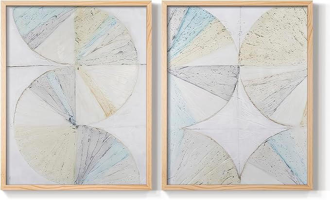 Renditions Gallery Set of 2 Peel & Stick Framed Prints, Geometric Abstract Wall Art, Pie Chart Color Wheels Wall Decor, Re-Stickable - Ready to Hang - 11"x14" - NATURAL WOOD Frame LT588