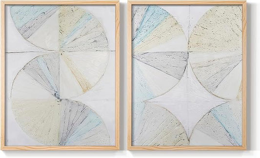 Renditions Gallery Set of 2 Peel & Stick Framed Prints, Geometric Abstract Wall Art, Pie Chart Color Wheels Wall Decor, Re-Stickable - Ready to Hang - 16"x20" - NATURAL WOOD Frame LT588