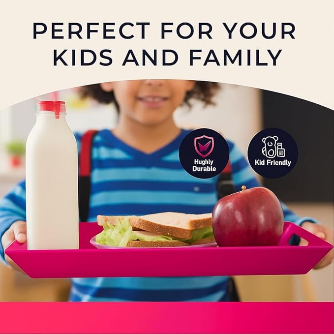 Melamine Serving Tray with Handles, Chip and Break Resistant, Durable and Kid-Friendly Food Tray for Indoor and Outdoor, Dishwasher Safe (Fuchsia/Red)