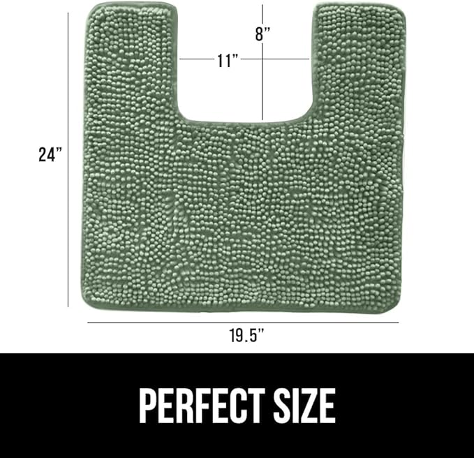 GORILLA GRIP Plush Absorbent Shaggy Chenille Bath Rug Mat for Square Toilet Base with Rubber Backing, Machine Washable Rugs, Soft Microfiber Contour Mats for Toilets, Bathroom Decor, Sage