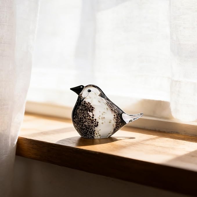 Blown Glass Birds - Glass Art Bird Decor, Hand Blown Glass Animal Figurines Paperweight for Home Shelf Decor