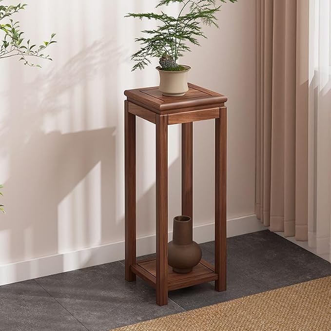 Mid-Century Solid Wood Plant Stand, 2-Tier Tall Narrow Plant Holder Display Table, Corner Small Side Table by Sofa Couch (11.8" L x 11.8" W x 31.5" H)