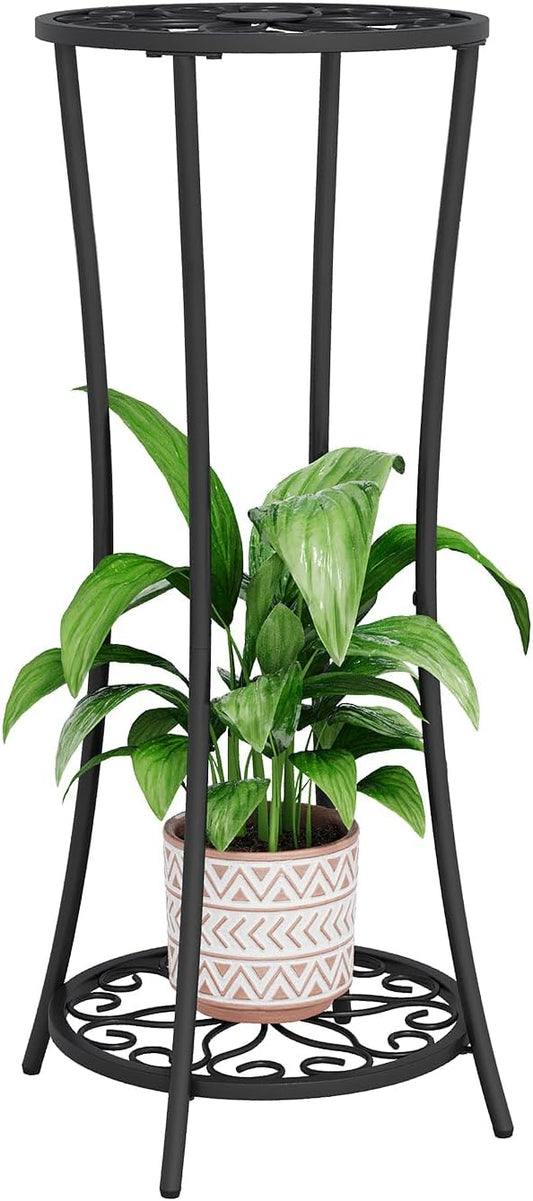 YINMIT Plant Stand Indoor Outdoor, 2 Tier Metal Potted Holder Rack, Flower Pot Stand Shelf, Heavy Duty Round Supports Rack, Corner Plant Shelf for Balcony Garden Patio Living Room (Black-Iron)