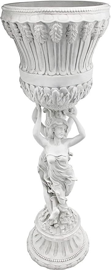 Design Toscano Les Filles Joyeuses Dancing Maidens Pedestal Column Plant Stand with Urn, 36 Inch Tall, Cast Stone Resin, Antique Stone Finish