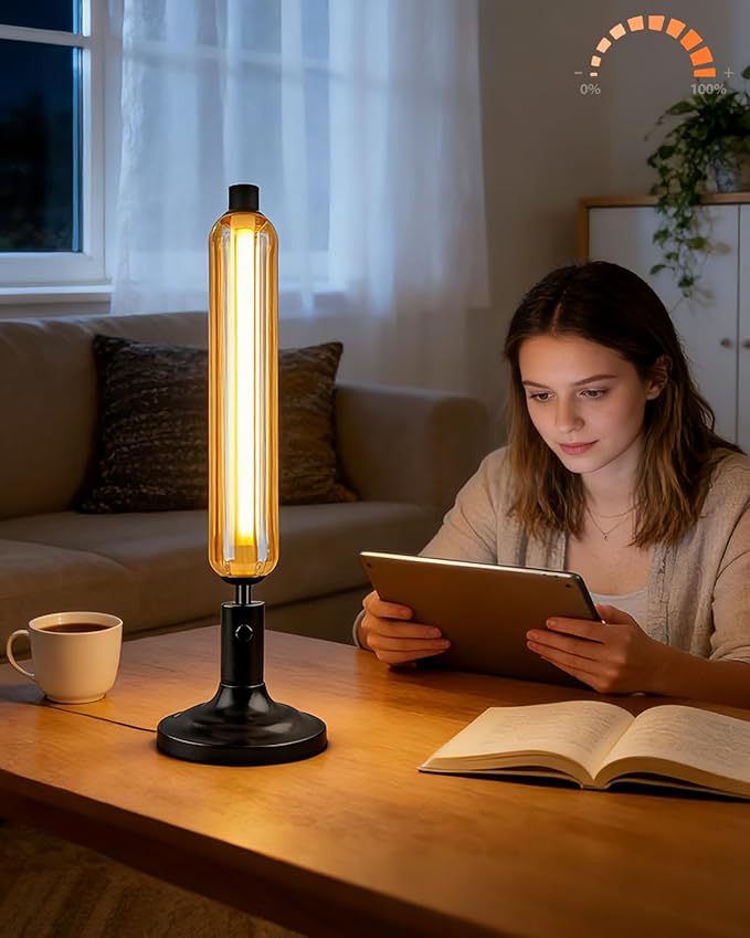 Lightdot Minimalist Table Lamp for Living Room, Mid Century Modern Farmhouse Bedside Lamps with Brown Glass Shade, 3000K Warmwhite Dimmable Nightstand Lamp for Bedroom-Black