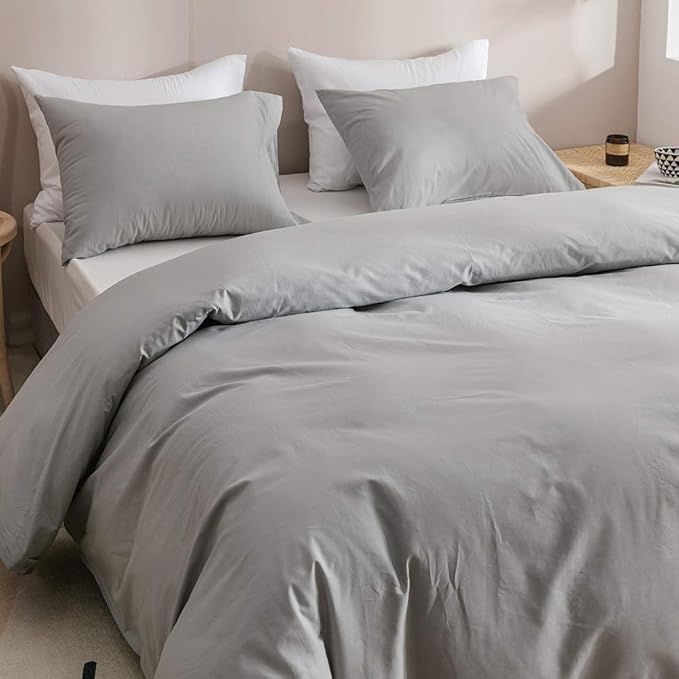 Pureant Silver Grey Comforter Set Twin Light Gray Bedding Comforter Sets Cotton for Women Men Solid Bright Grey Twin Comforter Soft Elegant Grey Comforter Sets Breathable All Grey Blanket