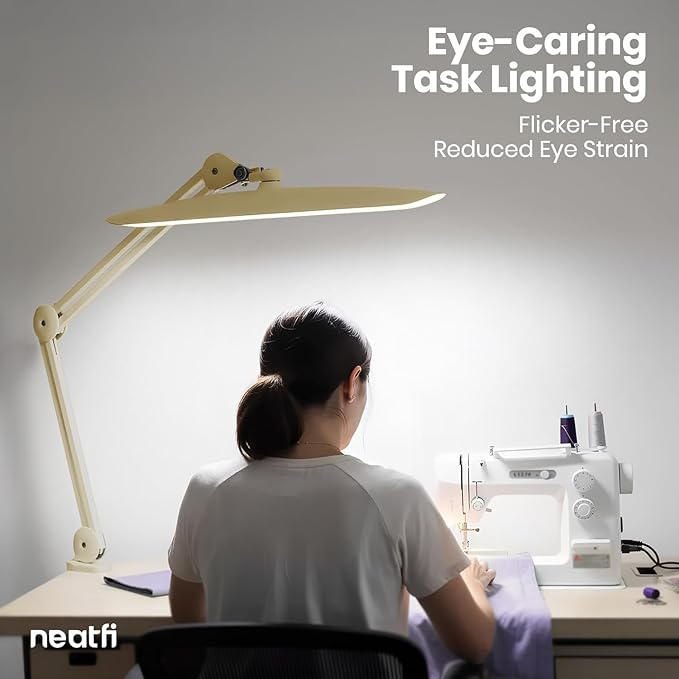 Neatfi XL Nail Desk Lamp with Clamp, 2200 Lumens, 20-Inch Wide Head, Dimmable 4 Levels, 6500K, LED Task Light for Manicure Table, Crafts, Workbench, Office (Non-CCT, Gold)