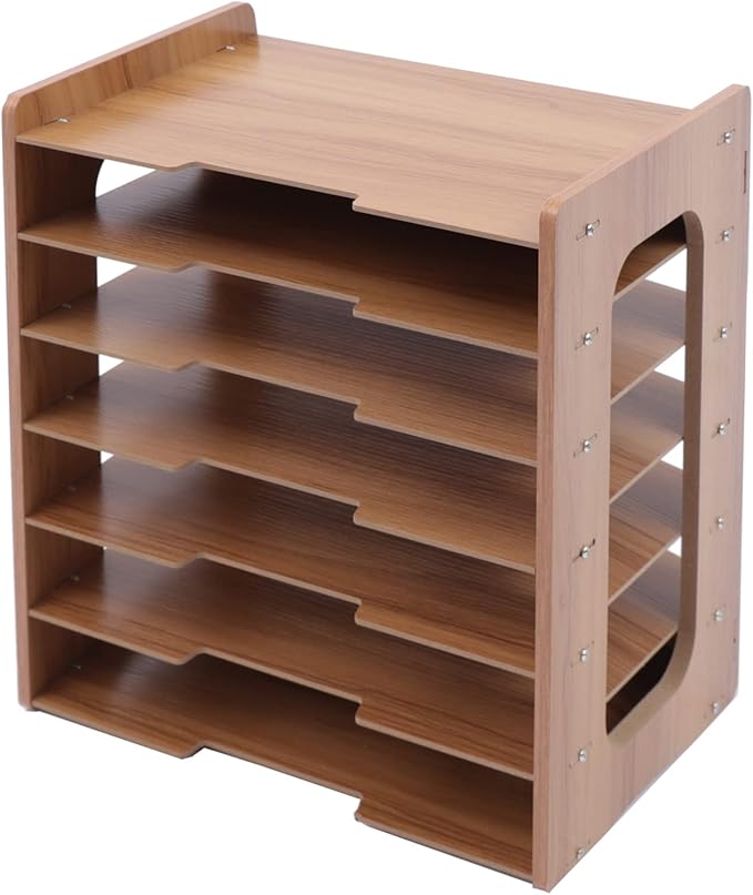 7Tier Widen Wood Office Paper Organizer, File Organizer Desktop,Document Letter Mail Tray Sorter,File Holder Desk Letter Tray, Sorter Document Book Magazine Storage Shelf Rack 14.17 * 9.84 * 15.16in