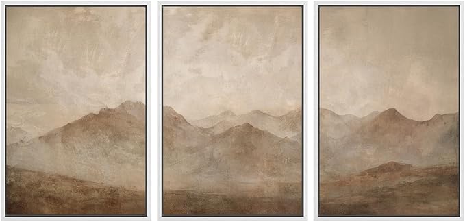 SIGNWIN Framed Canvas Print Wall Art Set Minimal Mountain Landscape Neutral Illustrations Modern Art Decorative Boho Relax/Zen Nordic for Living Room, Bedroom, Office - 16"x24"x3 White