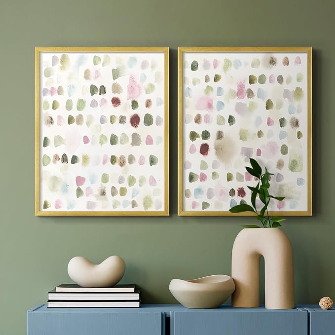Renditions Gallery Set of 2 Peel & Stick Framed Prints, Hand Drawn Abstract Wall Art, Watercolor Seamless Pattern Wall Decor, Re-Stickable - Ready to Hang - 8"x10" - GOLD Frame LT588