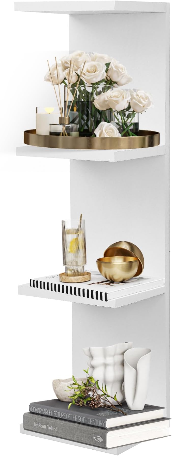 4 Tier Wall Shelf Unit,Vertical Column Floating Storage Home Decor Organizer,White Lack Wall Shelf for Bedroom,Living Room,Office Decor(1 Pack)