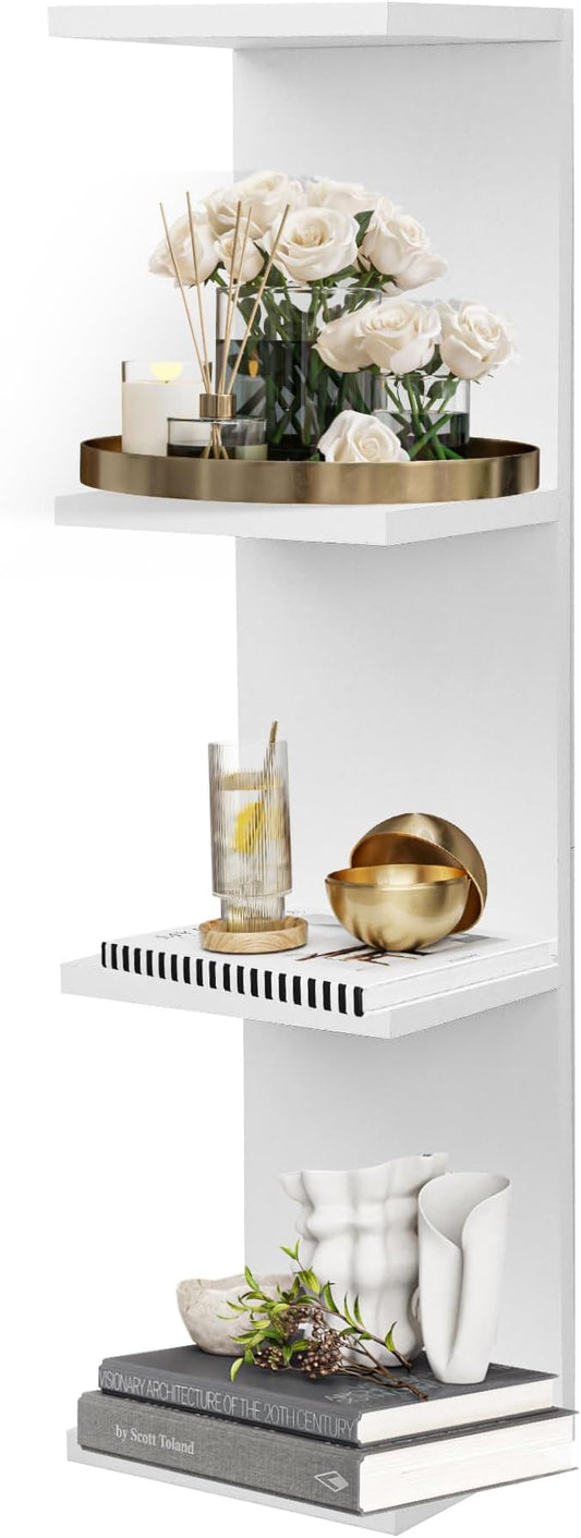 4 Tier Wall Shelf Unit,Vertical Column Floating Storage Home Decor Organizer,White Lack Wall Shelf for Bedroom,Living Room,Office Decor(1 Pack)