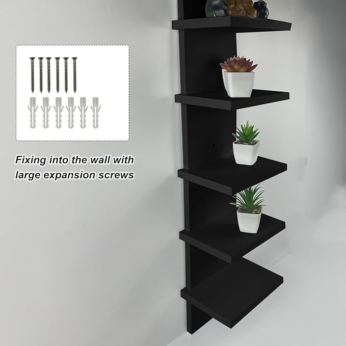YEXEXINM 5 Tier Black Wall Shelf Unit 2 Pack, Compact Narrow Smooth Laminate Finish - Vertical Column Wall Decor Mount Floating Storage Home Decor Organizer Tall Tower Utility Shelf