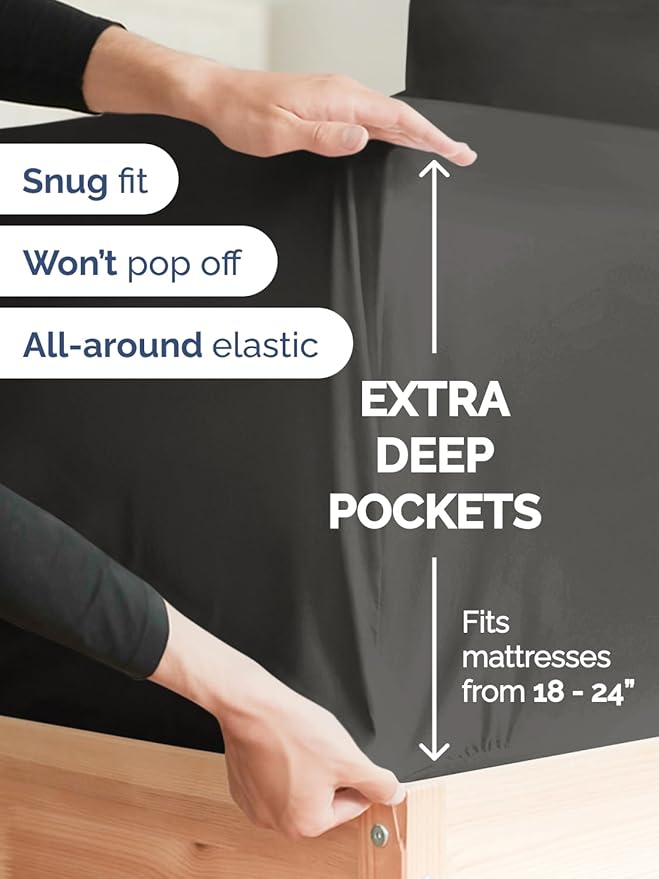 Extra Deep King Sheet Set - 6 Piece Breathable and Cooling Sheets - Hotel Luxury Bedding for Women, Men, Kids & Teens - Easy & Secure Fit - Soft, Wrinkle Free and Comfy - Extra Deep Pockets - Charcoal