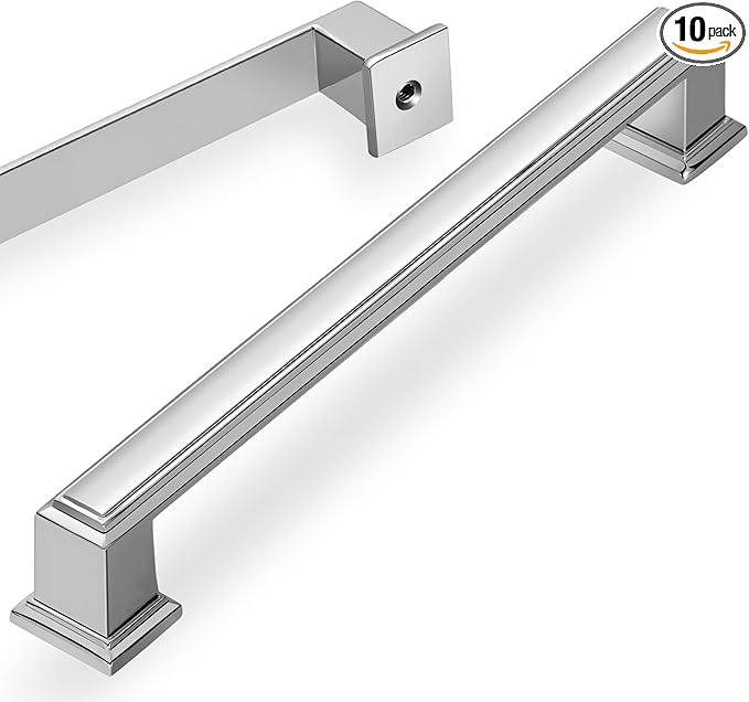 Lardmon 10 Pack 7.5 Inch(192mm) Hole Center Polished Chrome Modern Cabinet Pulls Kitchen Cabinet Handles Kitchen Cabinet Hardware Timeless Drawer Pulls for Dresser Cupboard Wardrobe, Chrome(7.5x10)
