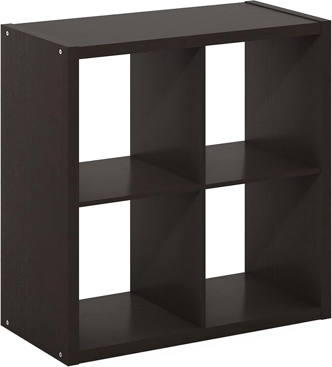 Furinno CUBICLE Book Shelf, 4-Cube Bookshelf, Extra Thick Frame Reversible Bookcase with Open Back, 14.6" x 30" x 30", for Living Room, Bedroom, Home Office, Black Dark Oak