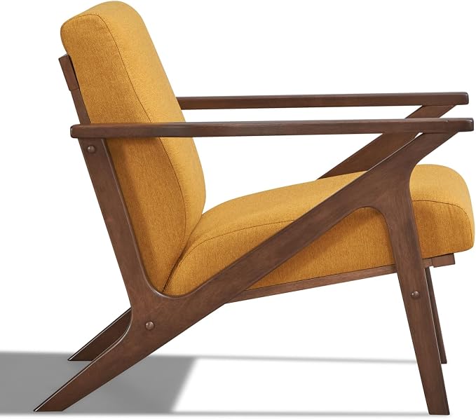 Zola Mid Century Modern Accent Chair Arm Chair: The Perfect Reading, Living Room, and Bedroom Chairs for Modern Home Furniture Use! Solid Wood Frame, Mustard/Walnut