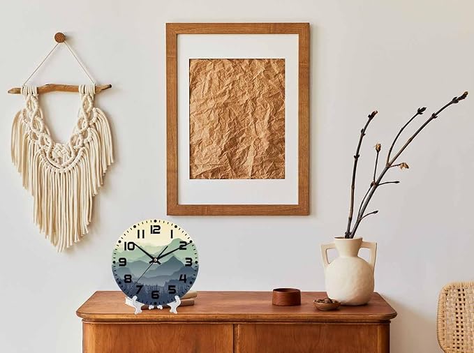 Mountain Wall Clock Battery Operated Natureforestmountainscenery Wall Clock Silent Non Ticking Quality Quartz 10 Inch Round Easy Clock to Read for Home Office